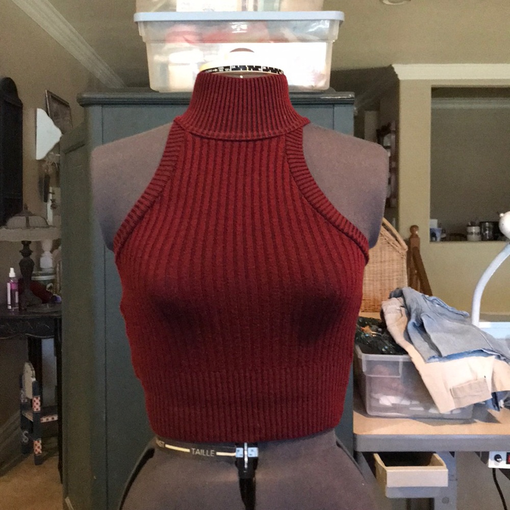 Super cute red wine, turtle neck, cropped sweater.